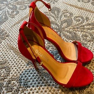 Classic red heels with ankle strap from shops in Greece
